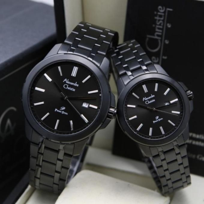 ALEXANDRE CHRISTIE AC1017 AC 1017 BLACK STEEL COUPLE WATCH ORIGINAL