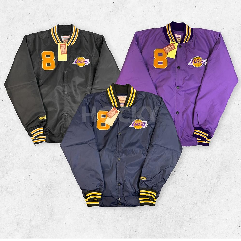 Jaket Varsity Modern Keren Hocky Baseball Pria Ungu Laker'S 8 Full Bordir Casual Vintage Basketball