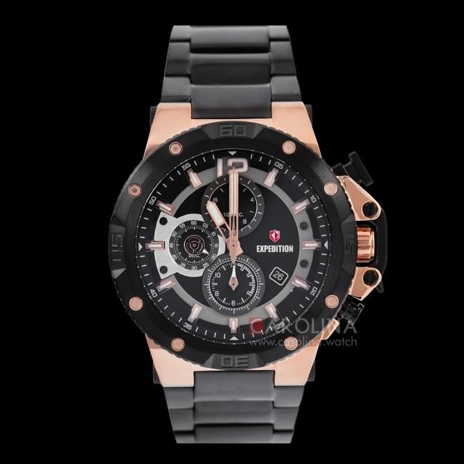 EXPEDITION E6751 E 6751 BLACK ROSEGOLD RANTAI JAM TANGAN PRIA ORIGINAL