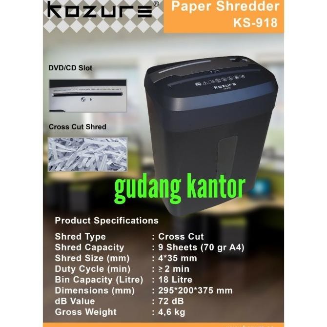 

TERSEDIA KOZURE KS 918 - PAPER SHREDDER CROSS CUT - MESIN PENGHANCUR KERTAS