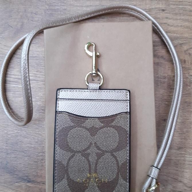 

TERLARIS - Name Tag Holder Lanyard Gantungan ID Card Coach Silver Brown Limited