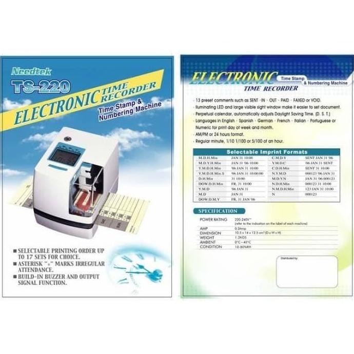 

TERSEDIA NEEDTEK TS-220 - TIME STAMP / ABSENSI CHECK CLOCK KARTU