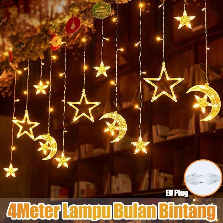 2024 Lampu Hias Lampu Natal Lampu LED 4 Meter Lampu Hias Tirai Kamar Lampu Kelap Kelip Warna Warni O
