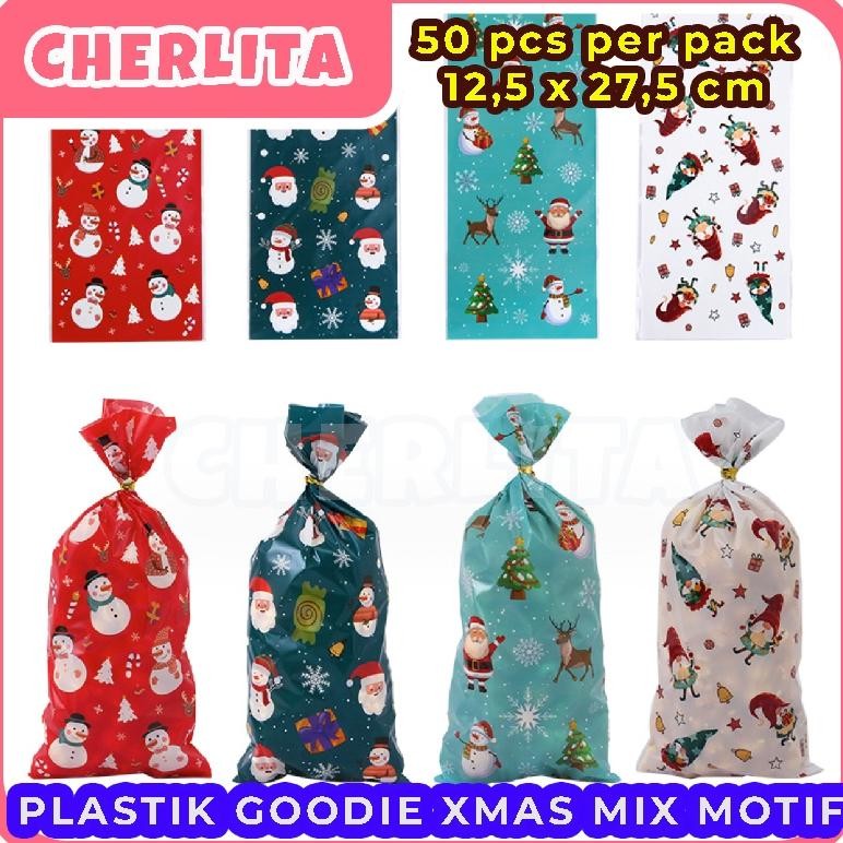 

50 Lembar Plastik Cookies Hampers Christmas Natal 13x27 Santa Premium Transparan