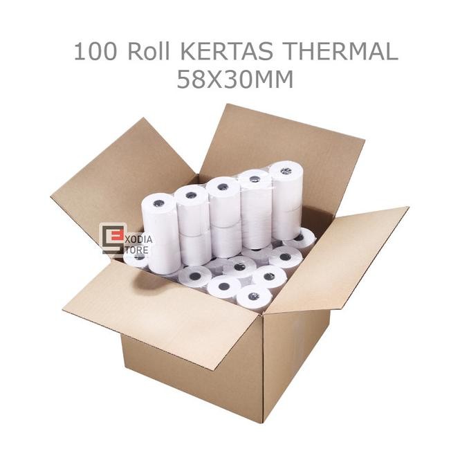 

Paket Kertas Thermal Struk 58mm ukuran 58x30mm isi 100 Roll / 1 Dus