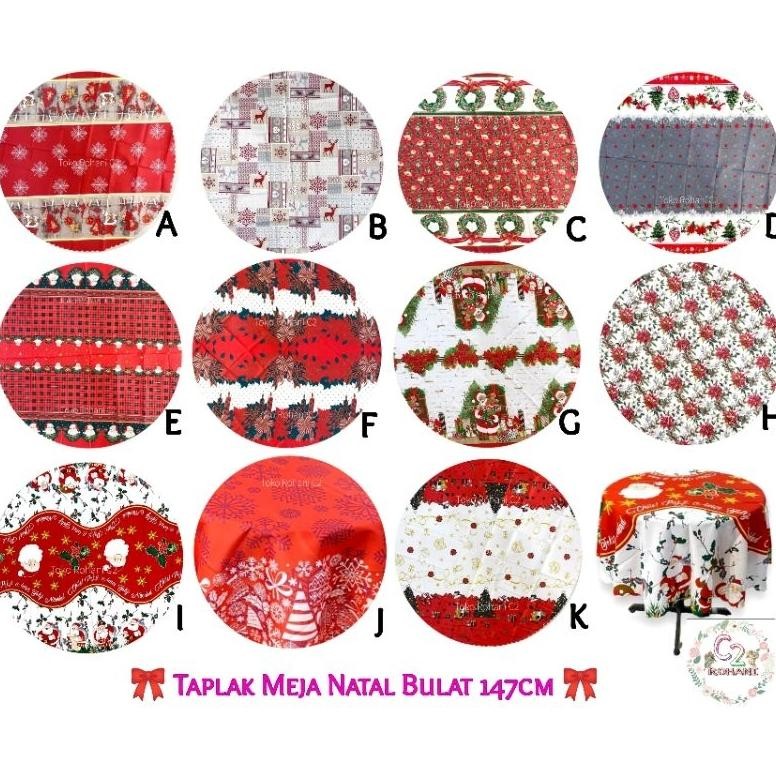 Taplak Meja Natal Bulat 147Cm - Taplak Meja Natal - Taplak Natal - Taplak Meja Natal 2023