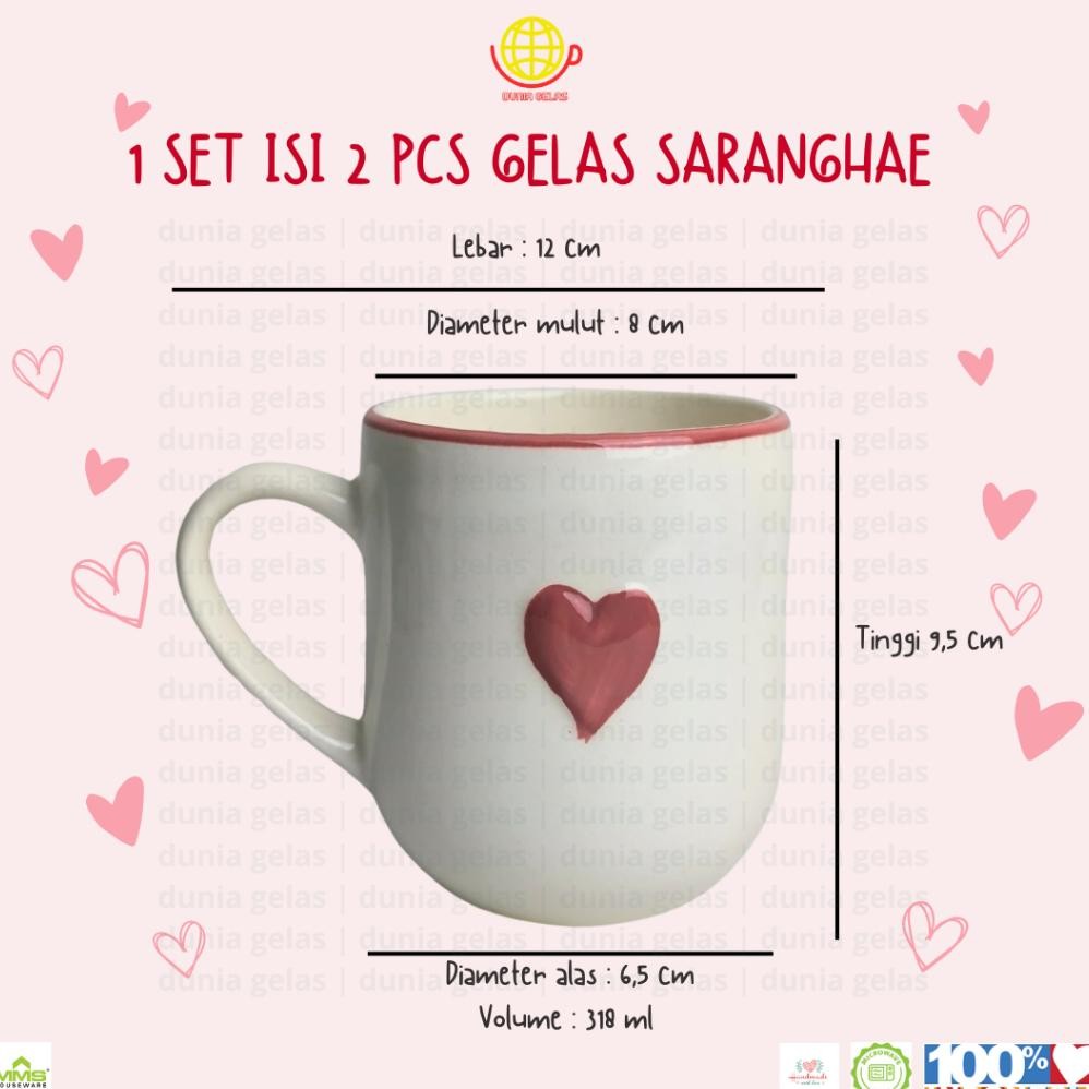 HGT 1 Set isi 2 pcs Gelas Mug Saranghae 318 ml / Gelas Keramik Set / Gelas Kado / Cangkir Keramik Mo