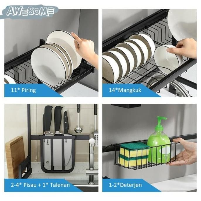 Rak Piring Wastafel Tempat Peniris Cuci Piring Stainless Steel Kitchen