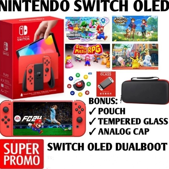 Nitendo Switch OLED Full Games Mario Red Console Oled ful game C-F-W