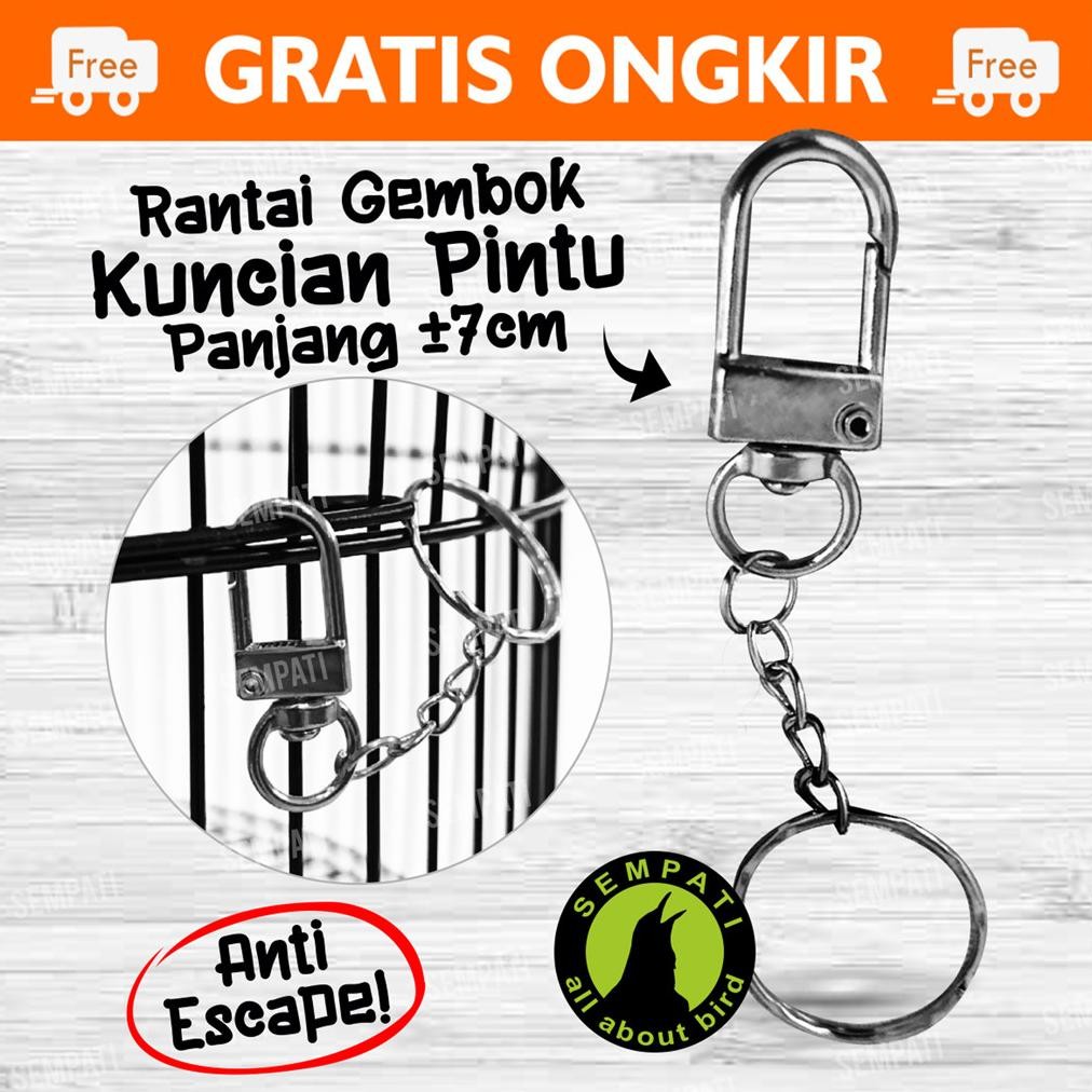 Rantai Gembok Silver Pengunci Sangkar Burung Murai Lovebird Kacer Kenari Rantai Kunci Kandang Hewan 