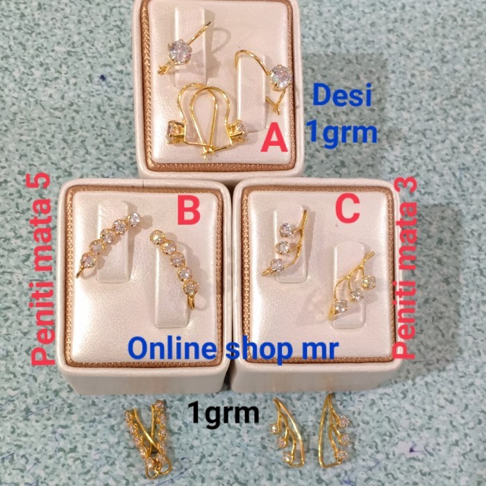 ANTING EMAS KADAR 300/375/420)ANTING DESI PERMATA 1GRAM/DEWASA.