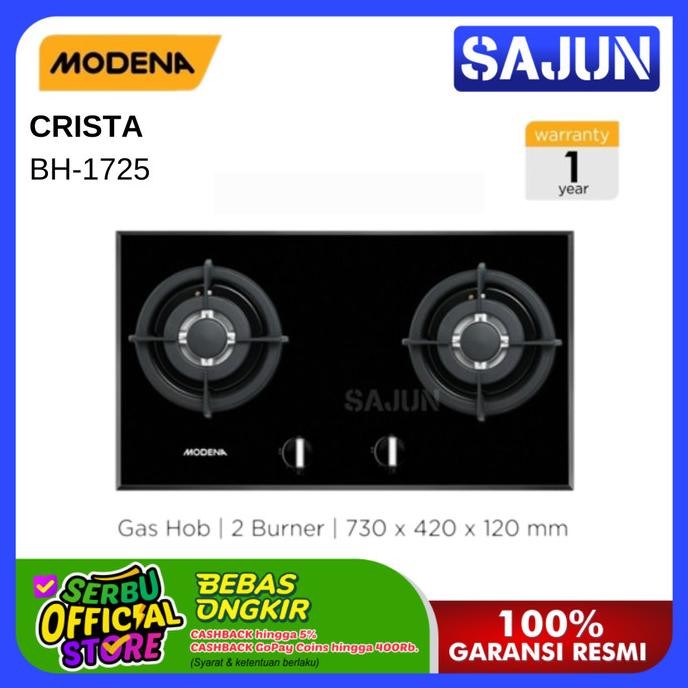 Modena Built in Gas Hob BH 1725 Kompor Tanam 2 Tungku CRISTA BH1725