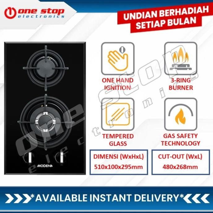 Modena BH 1325 CRISTA Kompor Gas Tanam 30cm 2 tungku