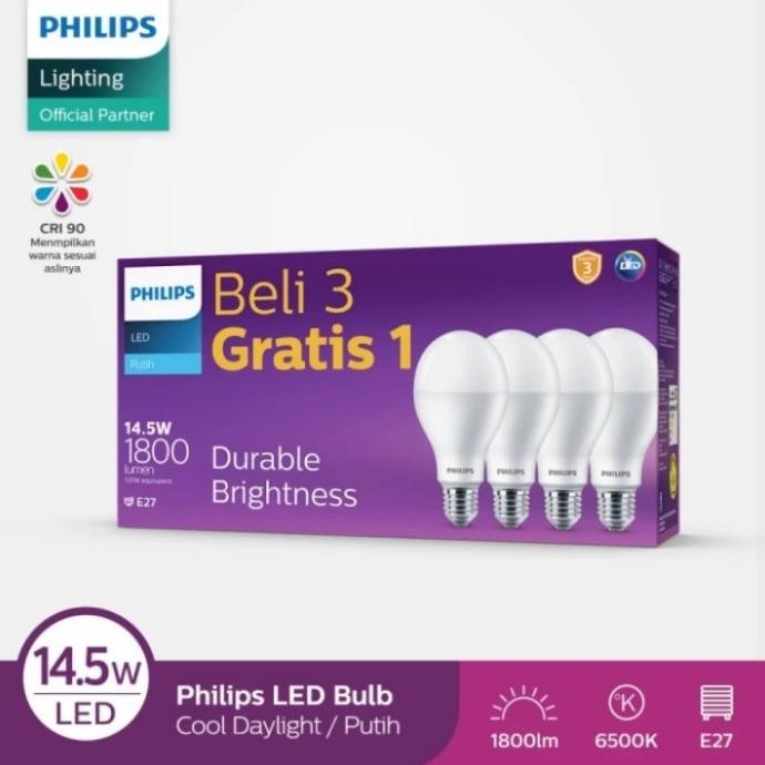 

TERSEDIA LAMPU LED PHILIPS 14,5W 14,5 WATT MULTIPACK BELI 3 GRATIS 1 PROMO