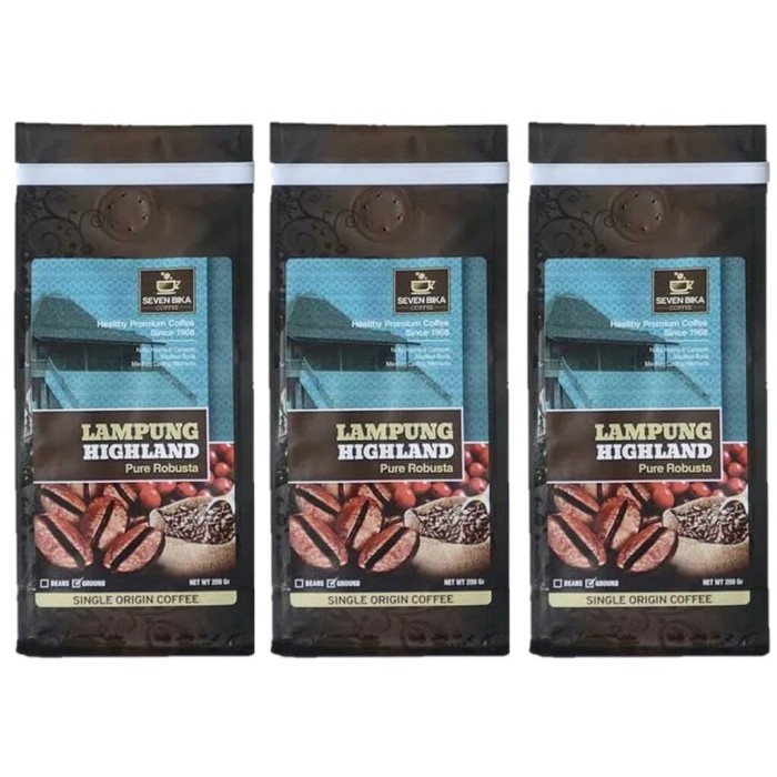 

Buy 3 Seven Bika Lampung Robusta Pure Robusta 200 Gr (Bubuk/Biji)