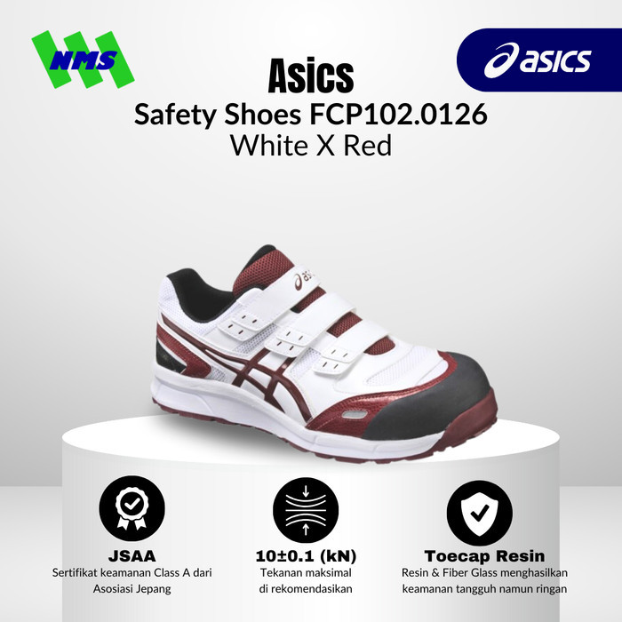 Sepatu Safety ASICS Winjob FCP102.0126 White x Red Putih Merah Original Working Sneakers Kerja Non