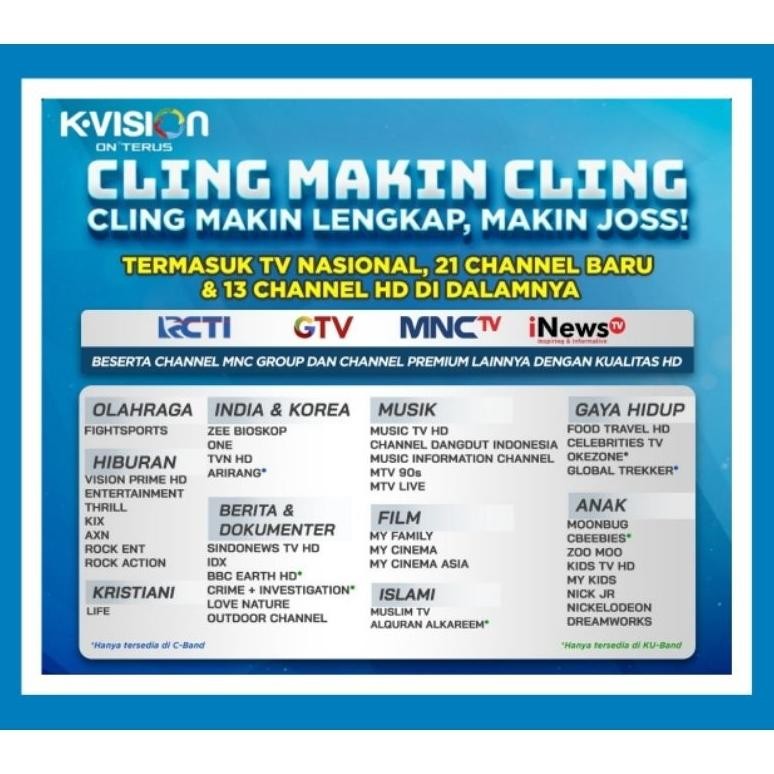 (DISKON PRABOTAN) PAKET CLING TV LOKAL RECEIVER TV K VISION 1 TAHUN