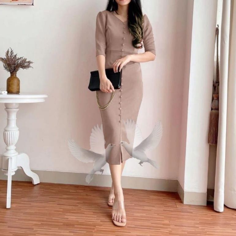 CR - Dress wanita polos baju merah dress jumbo baju natal dress TERLARIS