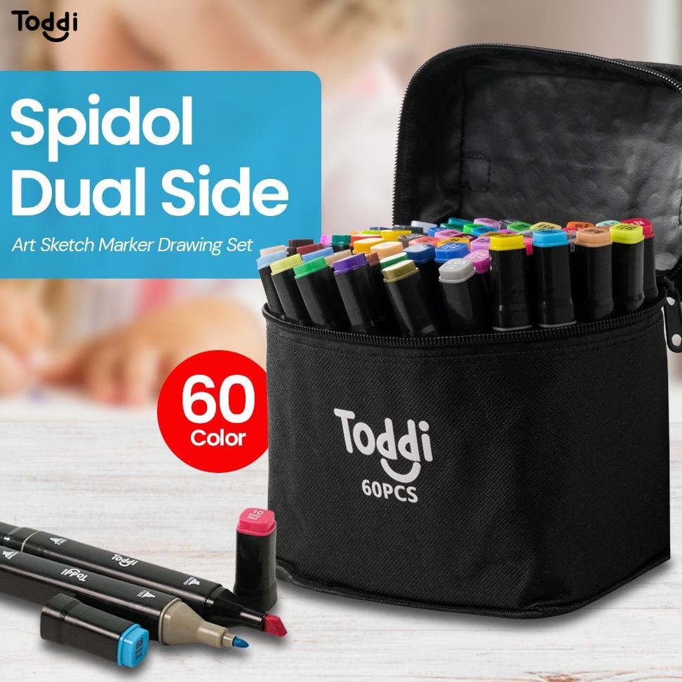 

Spidol Toddi Warna Stabilo 48-60 Dual Side Fine Art Brush Pen Animation Marker Set Sketsa Animation Multi Color