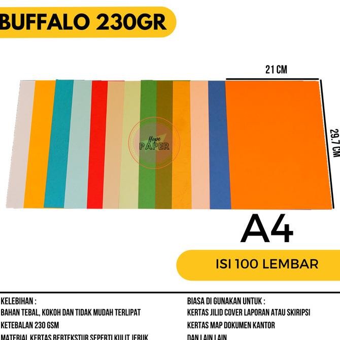 

NEW Kertas Buffalo 230 Gsm ukuran A4 21 cm x 29.7 (isi 100 lembar)