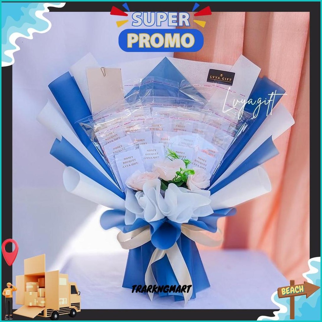 

Lvya.Gift (20M) 20 Lembar Buket Uang Kosongan Kosong Bahan Mix Spundbond Dan Cellophane Murah