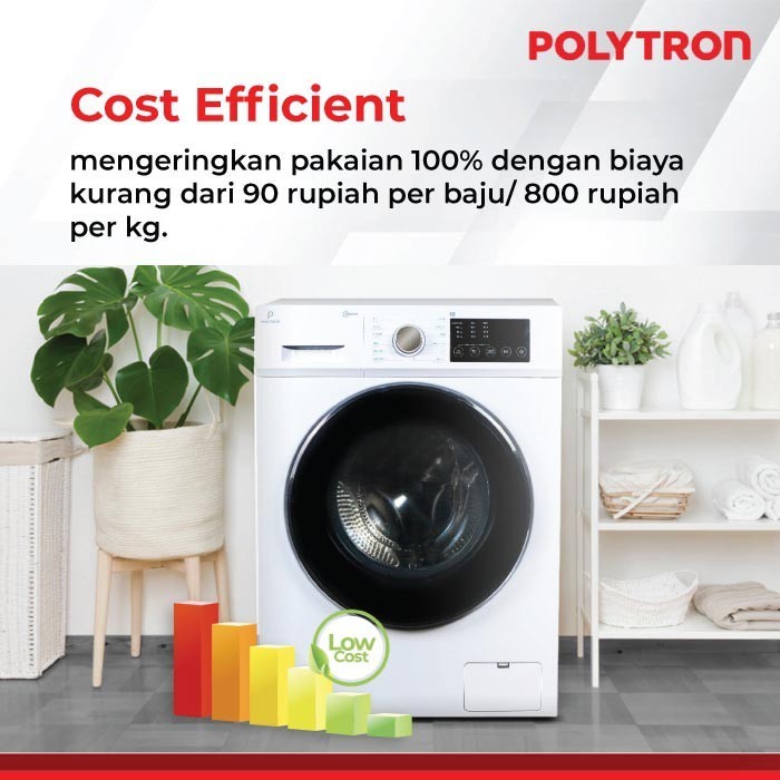 READY MESIN CUCI POLYTRON PFL 8105 INVERTER PLUS DRYER 8 KG WONDER WASH