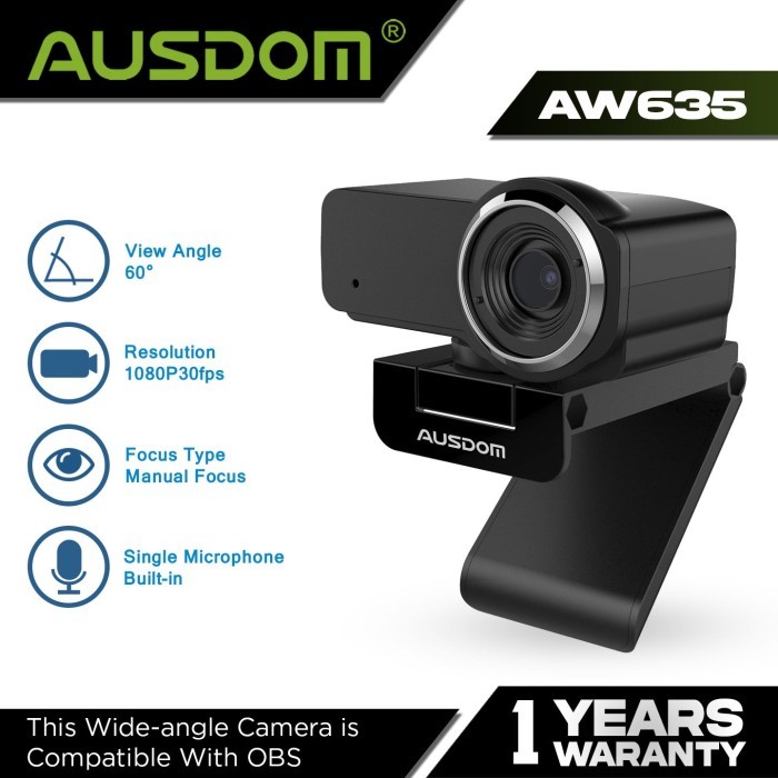 Ready Stock Ausdom Webcam 1080P 12Mp With Built-In Mic Live Streaming - Aw635 Terbaik