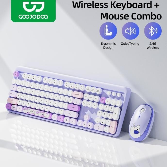 BRG BARU GOOJODQ Cute Style Ergonomic Wireless Keyboard Mouse Set for PC Tablet Projector