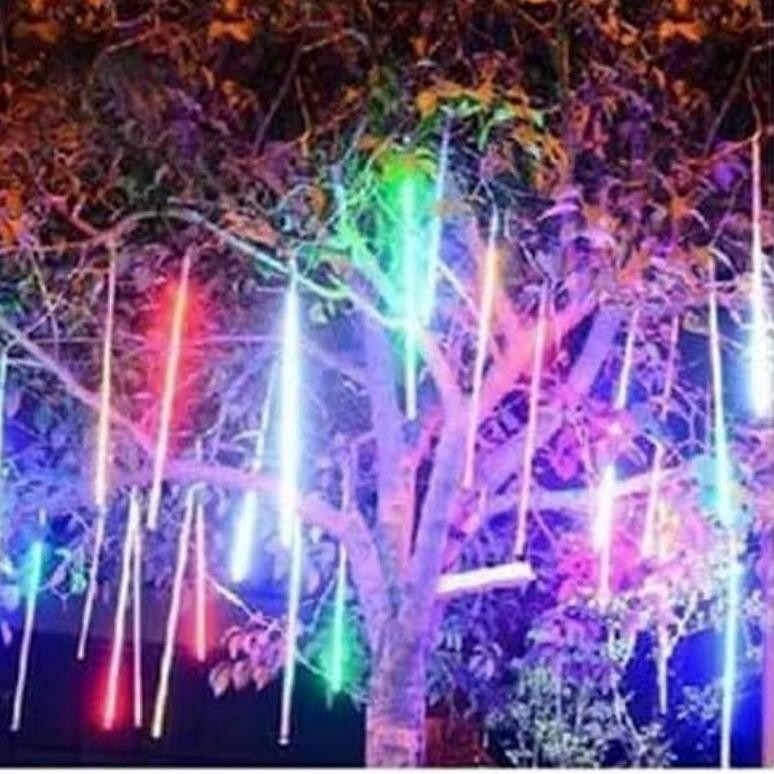 NATARU Lampu Meteor Led Hujan isi 8 / 10 Batang Lampu Tirai Air Terjun LED Rain Snow Rainbow Warm wh