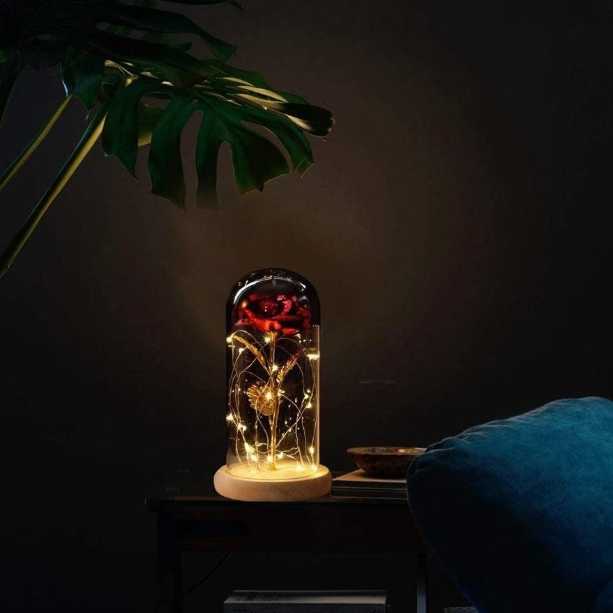 NATARU Bunga Mawar Lampu Led Kaca Plastik Dome Dekorasi Beauty Kado Natal Buat Keluarga Pacar Atau S