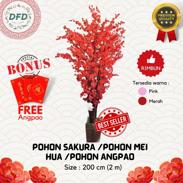 ___] Pohon Sakura 2 Meter RIMBUN Model Lurus (FREE ANGPAO) / Pohon Imlek