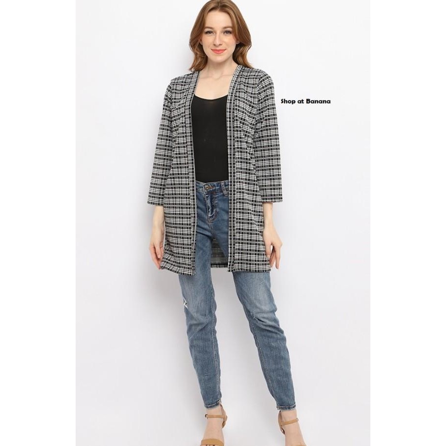 Cardigan Wanita Lengan Panjang Motif Kotak-Kotak Banana Female Bm167