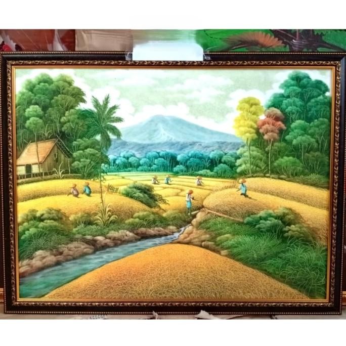 

#####] Lukisan Sawah / Lukisan Ikan Buatan Tangan uk. 80cm x 60cm (termasuk Pigura/ Bingkai) (per 1 pcs)