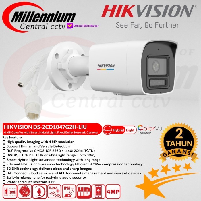 IP CAMERA OUTDOOR HIKVISION COLORVU 4MP DS-2CD1047G0-L POE H.265