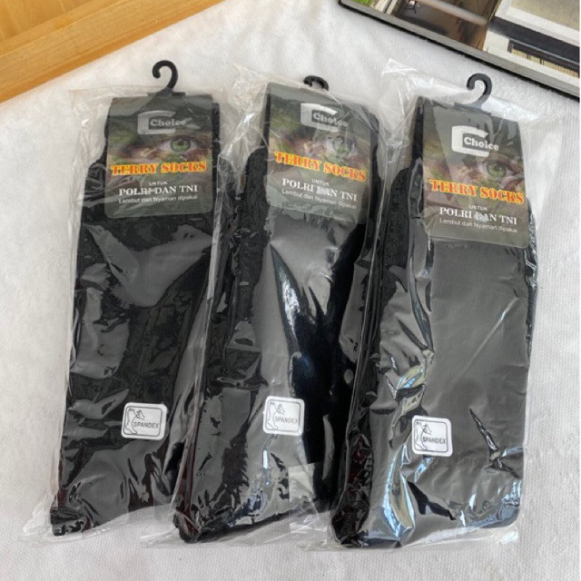 [SDW] pekanbaru/Pakaian Pria Kaos Kaki Cowok Varian Warna Hitam Tebal Polos Logo TNI Polri Abri Kaus