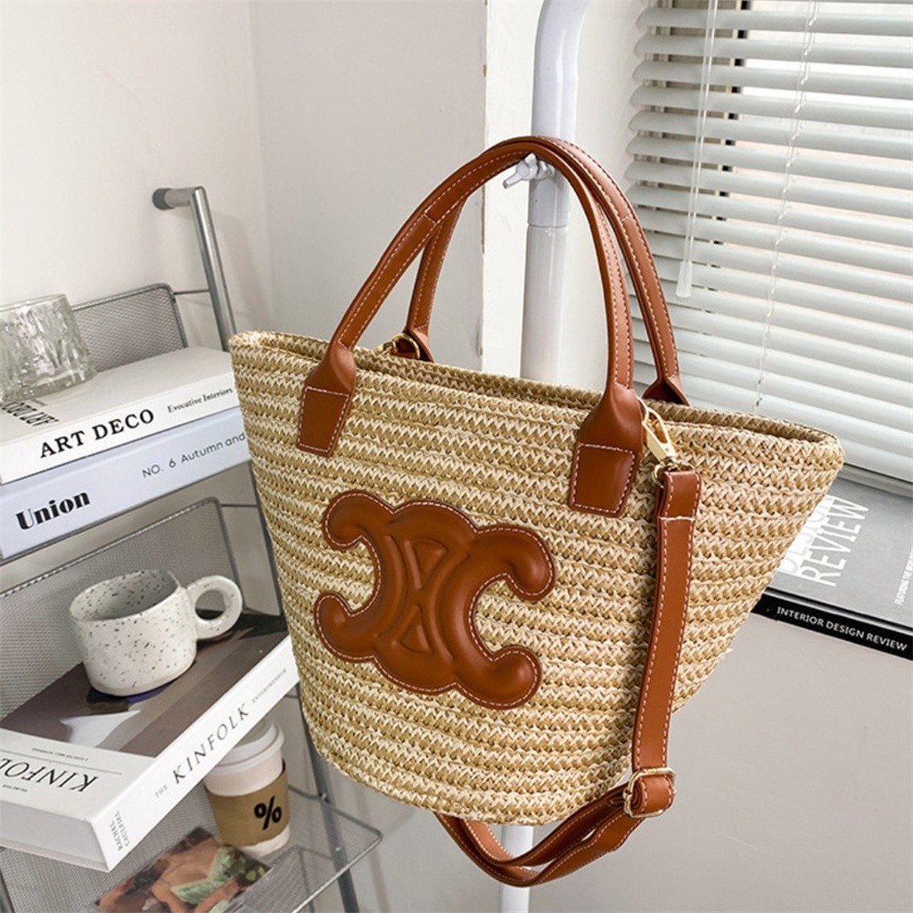 Arc De Tas Keranjang Sayuran Anyaman Musim Panas Tas Ember Jerami Tas Tote Tas Bahu Selempang |45FDD