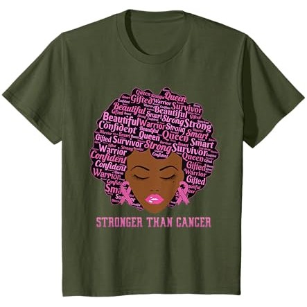Wanita Kulit Hitam Queen Stronger Than Breast Cancer Pink Ribbon T-Shirt |E2SDKSkW|