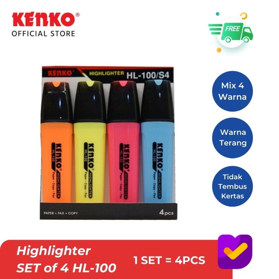 

Stabilo / Highlighter Neon Kenko HL - 100 1 Set 4 Warna