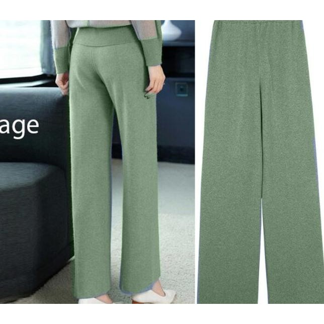 Celana Kulot Panjang Wanita Warna Sage / Kulot Knit Rajut