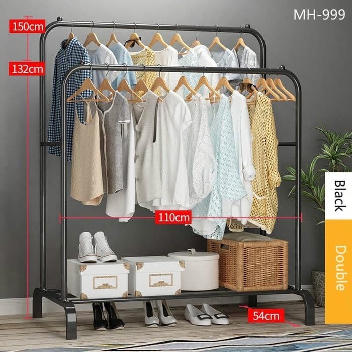 Diskon Jemuran Baju Besi Bongkar Pasang Rak Hanger Gantungan Pakaian Double