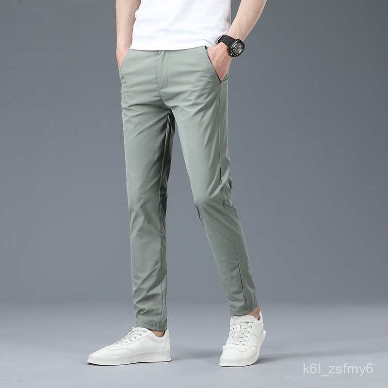 Men's Pants Loose Straight Summer Thin Ice Silk Men's Pants Trendy Business Quick-Drying Summer Air 