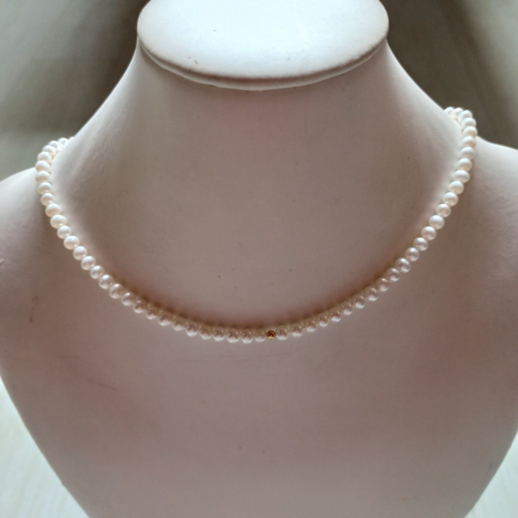Mutiara Laut Selatan Asli AAA 15" yang Indah 4-5mm Kalung Mutiara Bulat Putih Emas Isi 14K |Db3BHUs8