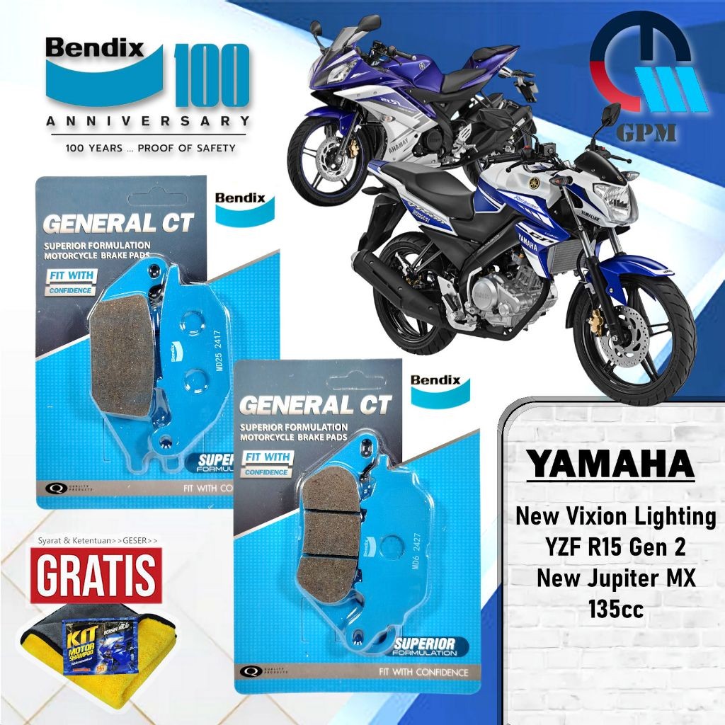 Kampas rem Vixion Lightning dan R15 V2 Yamaha Bendix Kampas rem Depan dan Belakang