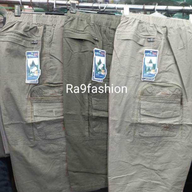 Celana Dek Pria 7/8 Katun Wash Cargo Pinggang Karet Jumbo