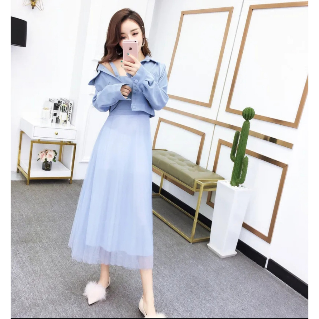 Dres Wanita Terbaru 2024 Jumbo Dress Merah Marun Set Midi Pesta Kondangan Natal Korea Drs Natal Wani