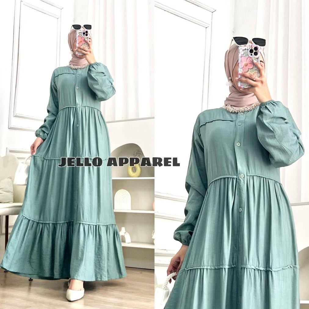 hj-43 Gamis Zahra Bahan Polo Linen Pakaian Wanita Muslim Viral