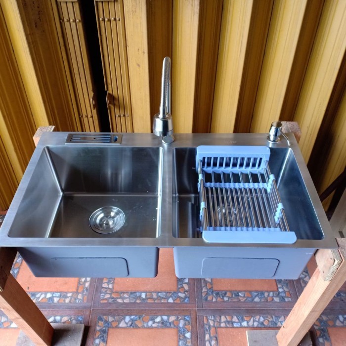 Promo Paket Kitchen Sink Thsink 2 Lubang/Bak Cuci Piring Model Bolzano 8245