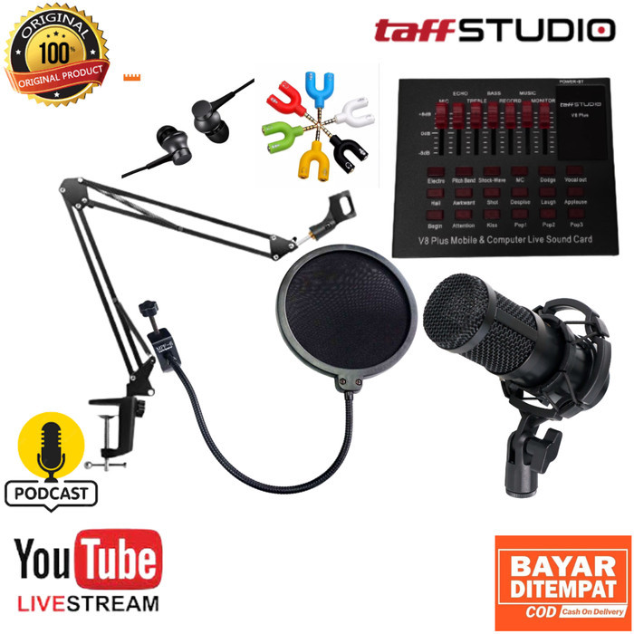 Terlaris Paket Mic Bm800 Dan Soundcard V8 Plus Live Streaming Dan Cover Lagu
