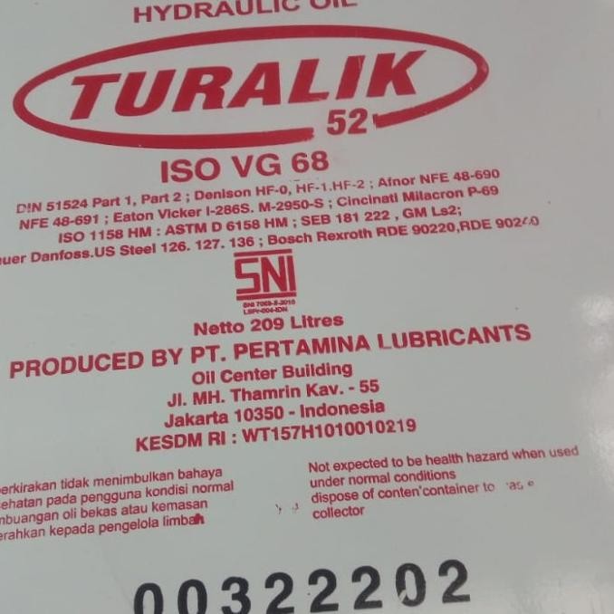 Oli Hidrolik Pertamina Turalik 52