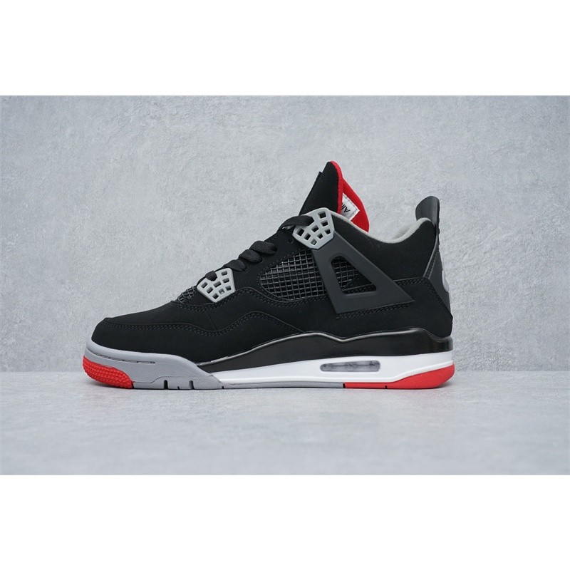 Ukuran besar UK12 stok siap pakai Jordan 4 AJ4 Retro Bred (GS) sepatu basket hitam merah untuk pria,